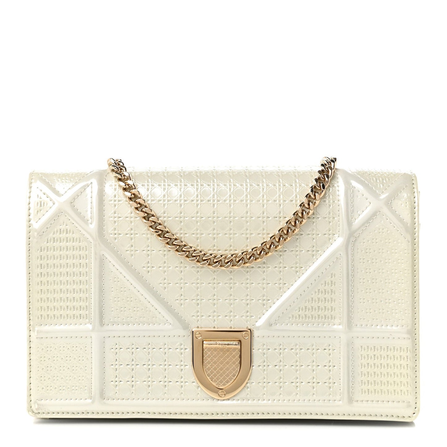 Patent Micro-Cannage Diorama Wallet on Chain Pouch Metallic White