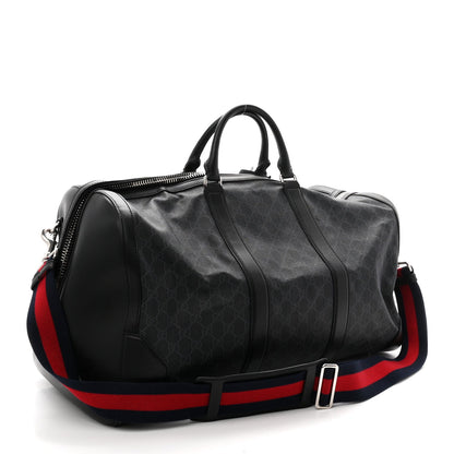 Soft GG Supreme Monogram Appia Calfskin Web Large Carry On Duffle Bag Black Grey