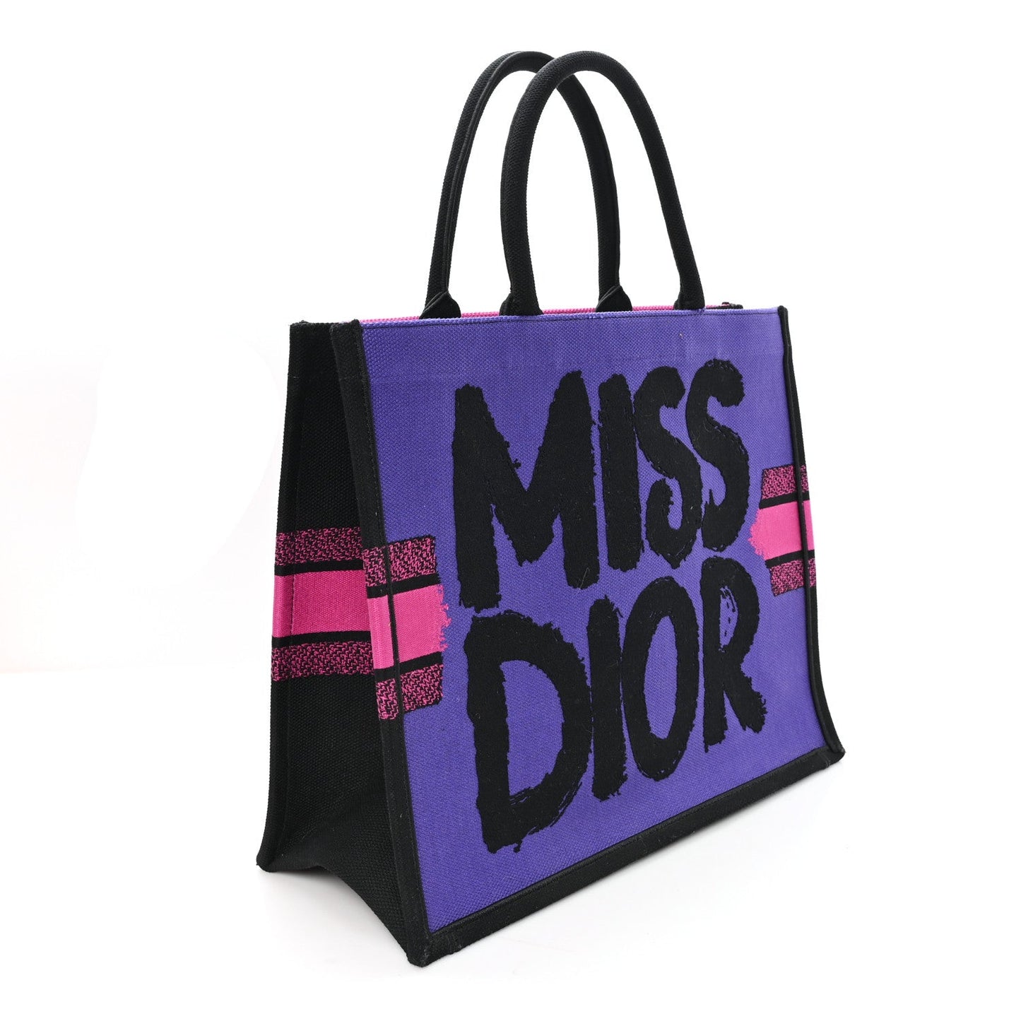 Canvas Embroidered Large Miss Dior Graffiti Book Tote Fuchsia Purple