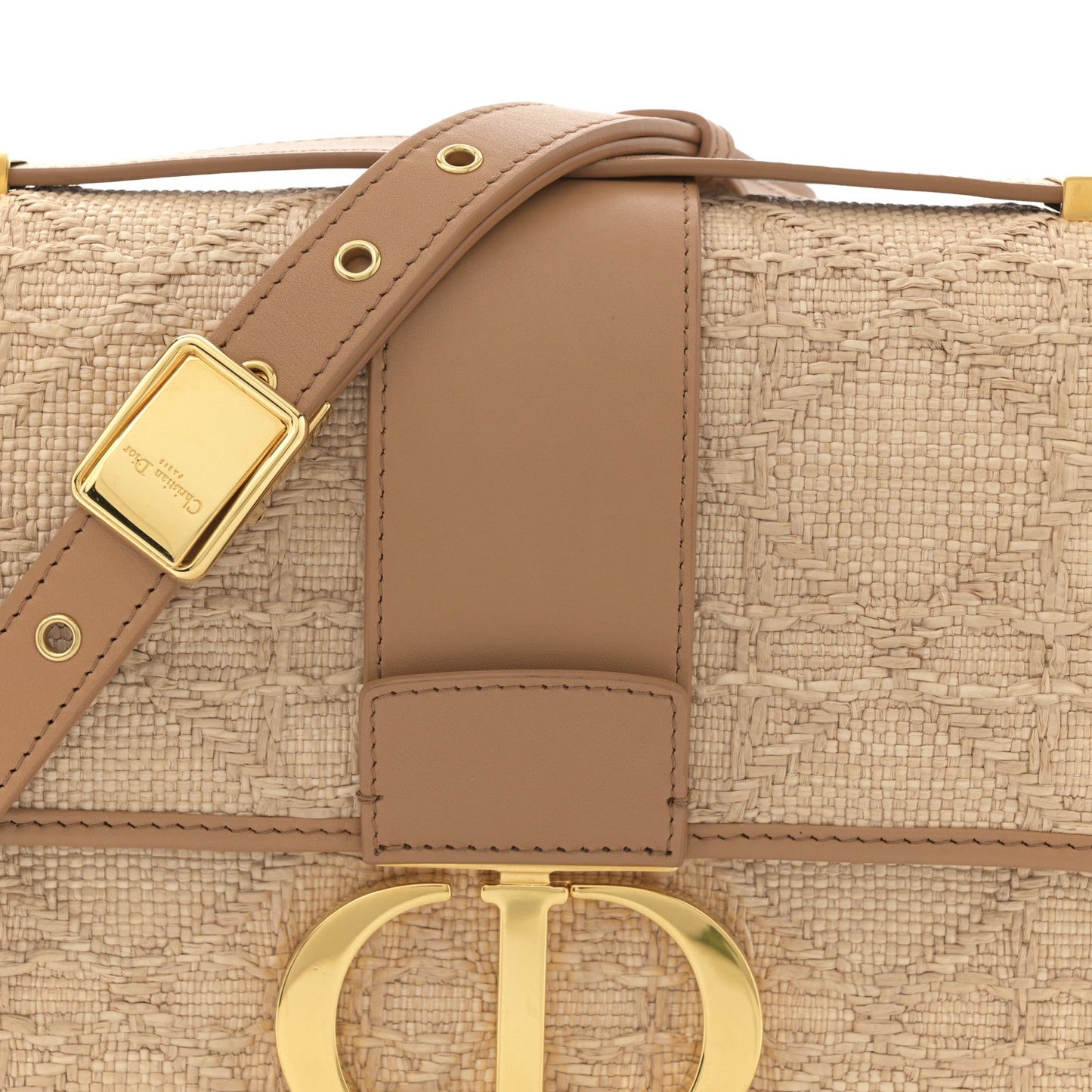 Raffia Calfskin 30 Montaigne Flap Bag Beige