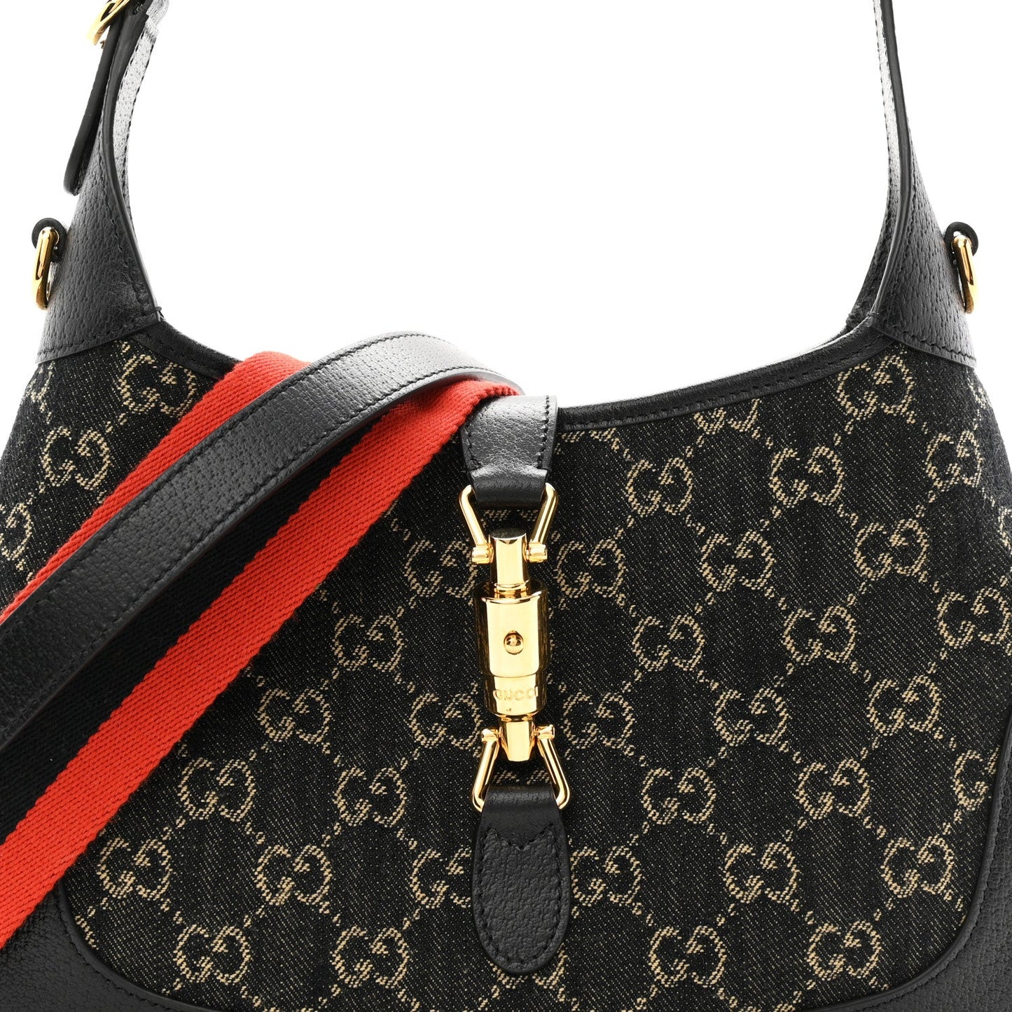 Jacquard Denim GG Monogram Small Jackie 1961 Hobo Black Ivory