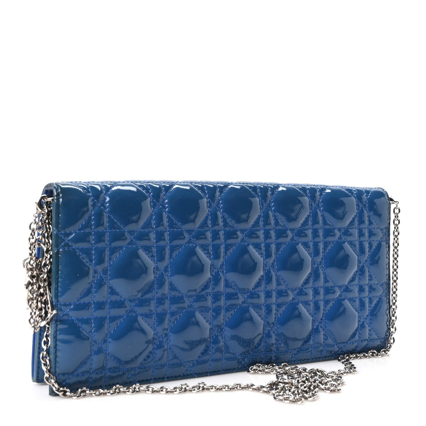 Patent Cannage Lady Dior Convertible Clutch Blue