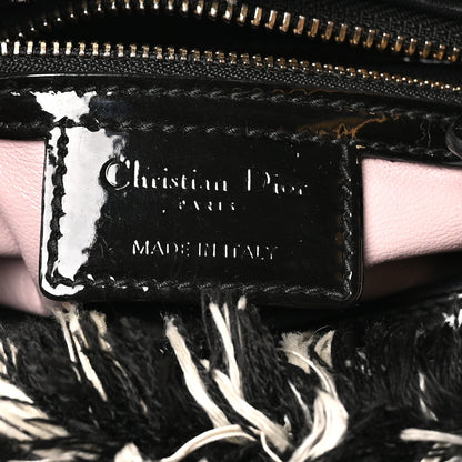 Tweed Fringe Medium Lady Dior White Black