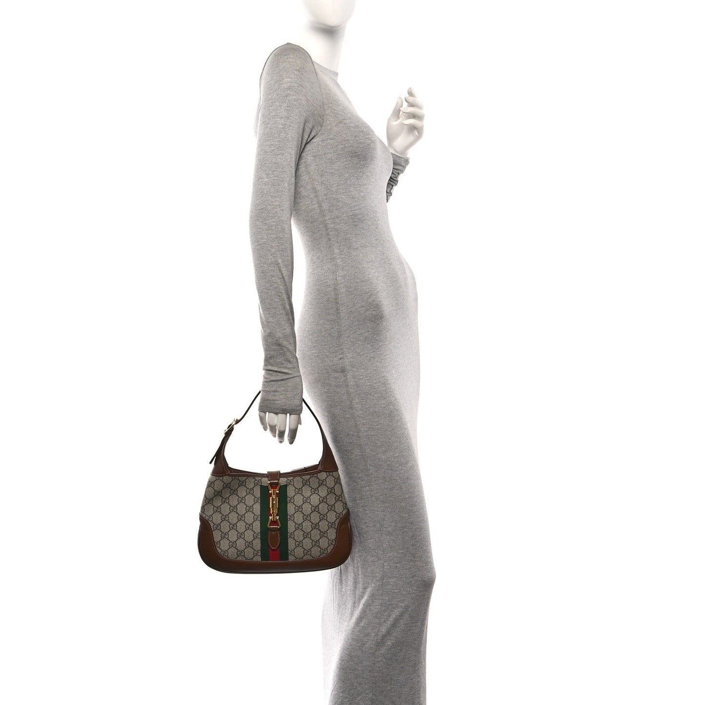 GG Supreme Monogram Azalea Calfskin Web Small Jackie 1961 Hobo Beige Ebony Brown Sugar