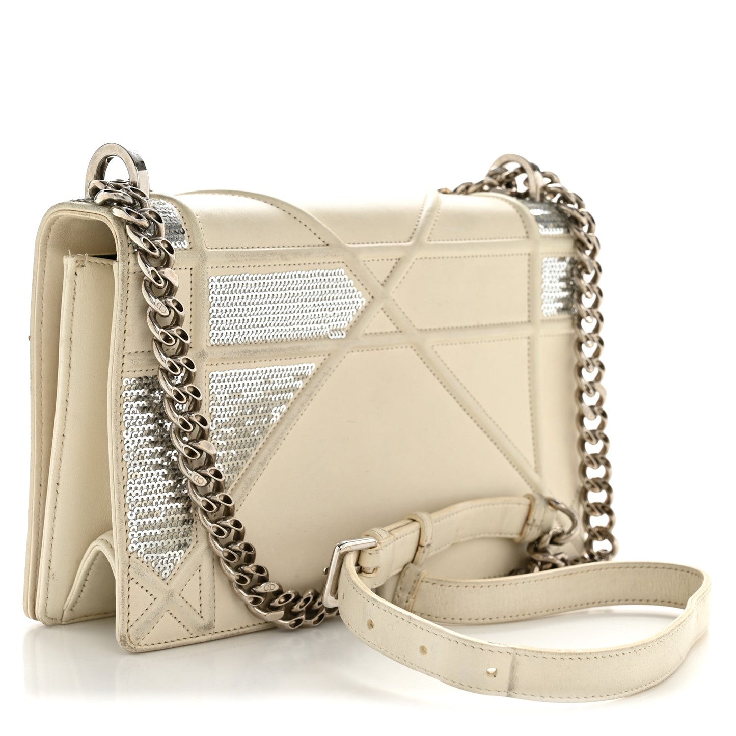 Lambskin Sequin Medium Diorama Flap Bag White