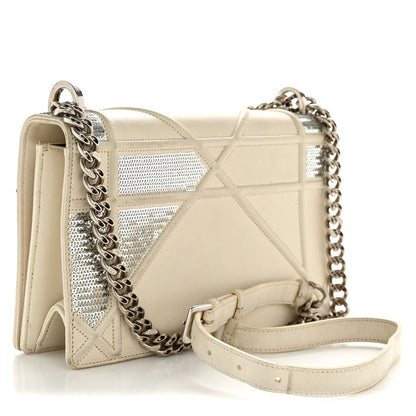 Lambskin Sequin Medium Diorama Flap Bag White
