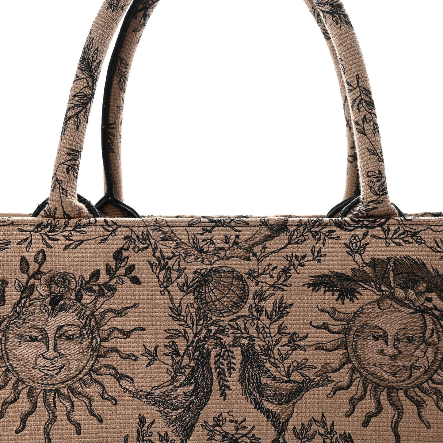 Canvas Embroidered Large Toile de Jouy Soleil Book Tote Beige