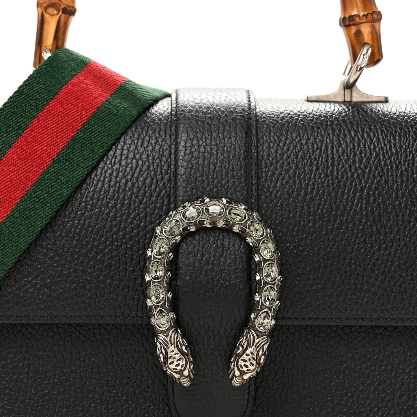 Dollar Calfskin Crystal Web Medium Dionysus Bamboo Top Handle Bag Black Black Diamond