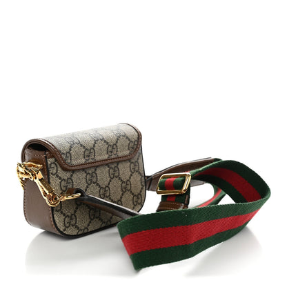 GG Supreme Monogram Azalea Calfskin Web Horsebit 1955 Wallet On Strap Beige Ebony Brown Sugar