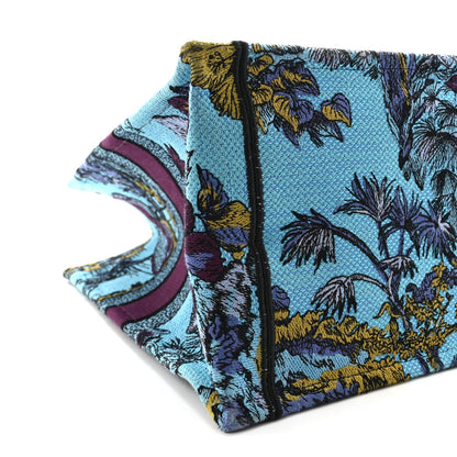 Canvas Embroidered Large Toile de Jouy Voyage Book Tote Celestial Blue