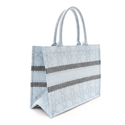 Raffia Cannage Medium Book Tote Blue