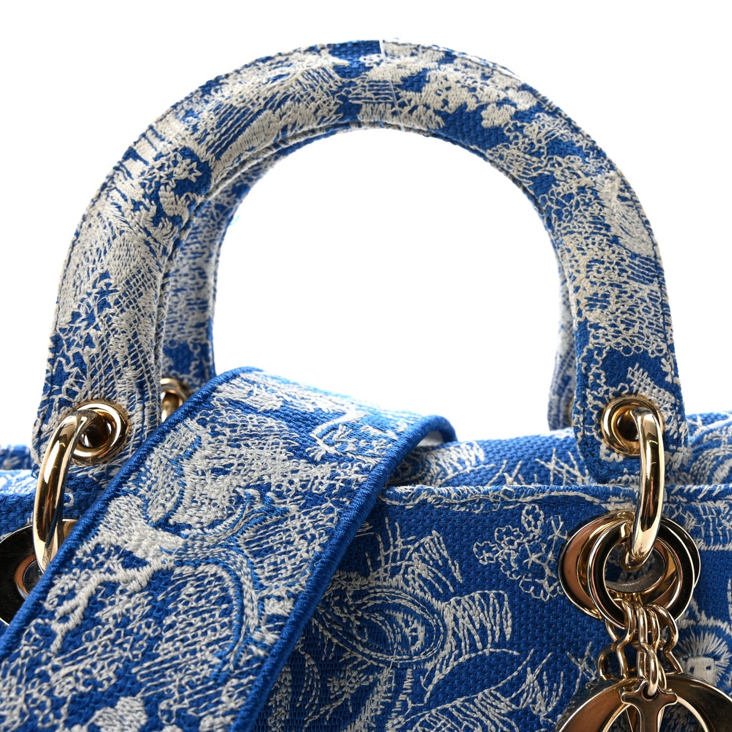 Canvas Toile De Jouy Reverse Embroidered Medium Lady D-Lite Fluorescent Blue