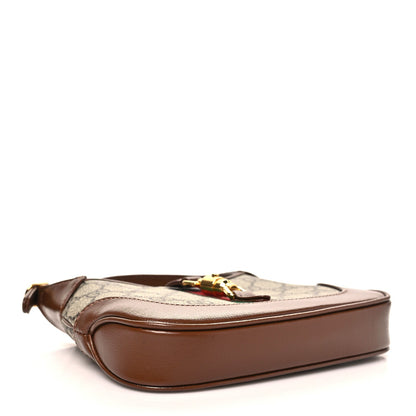 GG Supreme Monogram Azalea Calfskin Web Mini Jackie 1961 Hobo Beige Ebony Brown Sugar