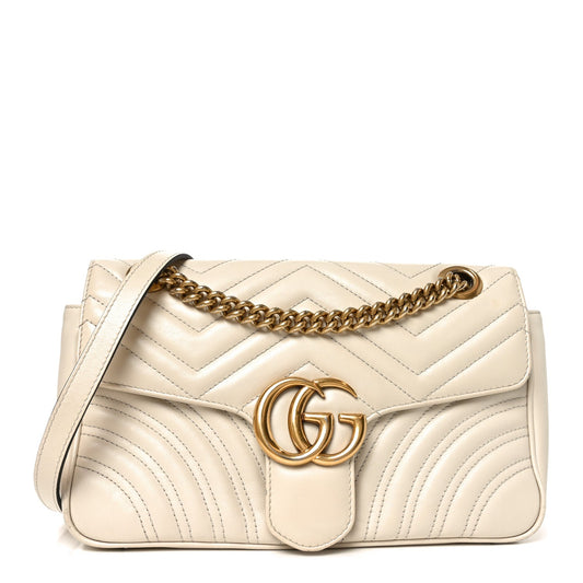 Calfskin Matelasse Small GG Marmont Shoulder Bag White
