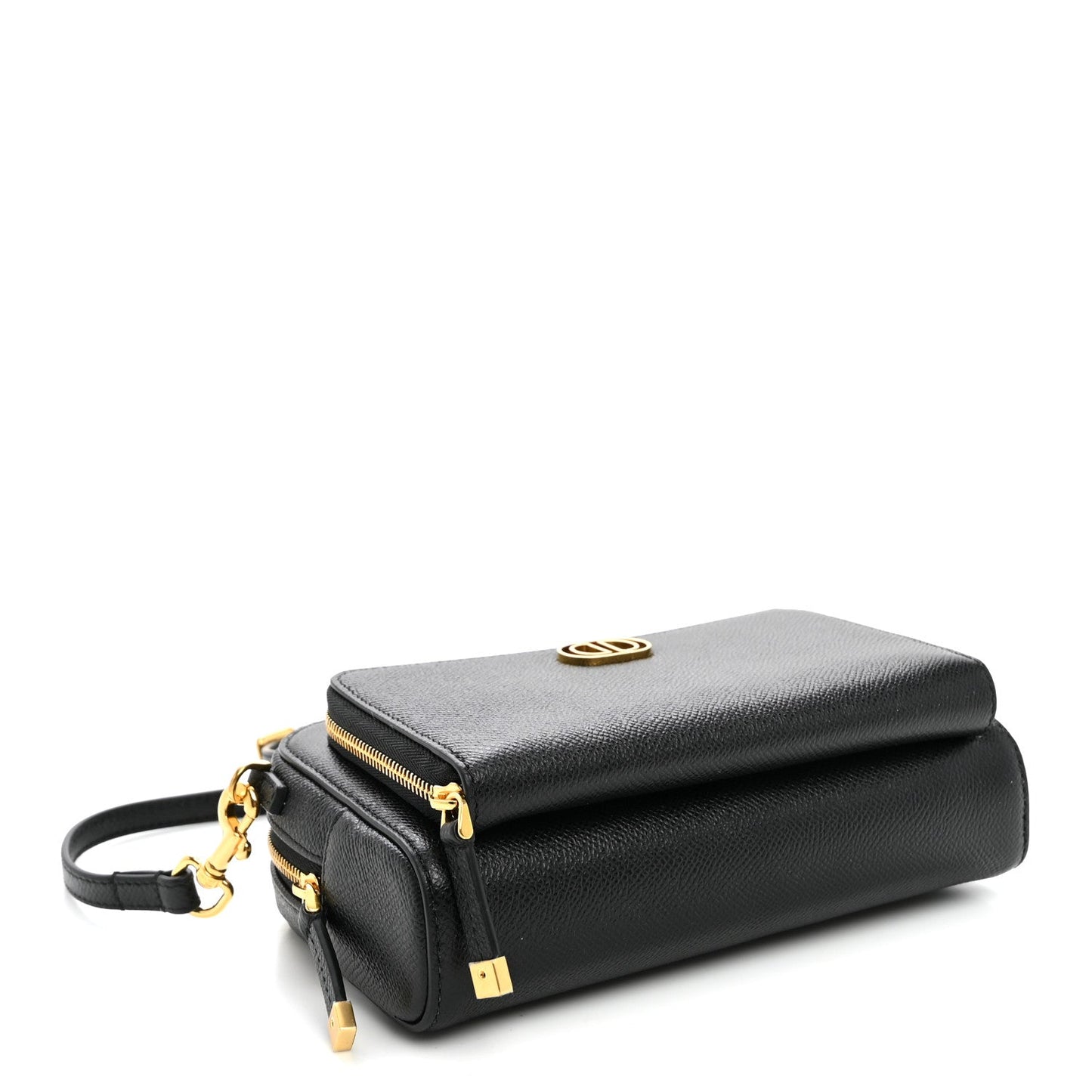 Grained Calfskin Caro Double Pouch Black