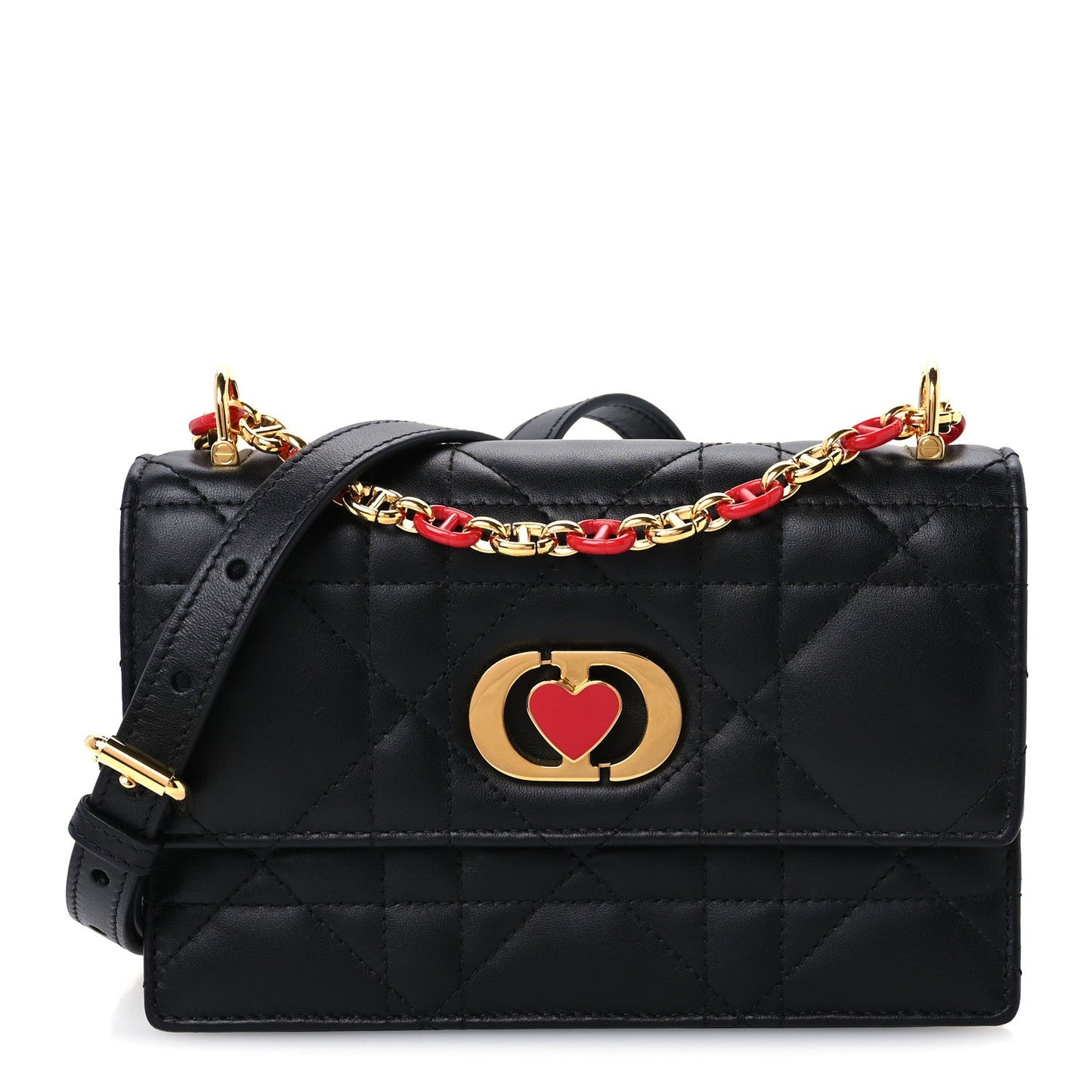 Lambskin Enamel Macrocannage Dioramour Mini Miss Caro Bag Black Red