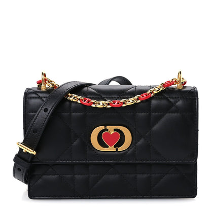 Lambskin Enamel Macrocannage Dioramour Mini Miss Caro Bag Black Red