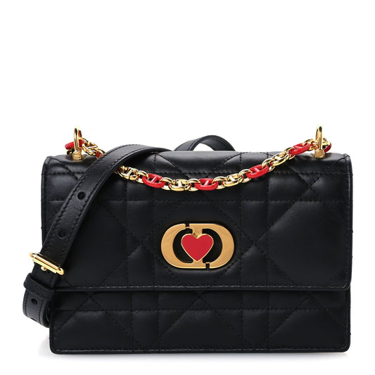 Lambskin Enamel Macrocannage Dioramour Mini Miss Caro Bag Black Red