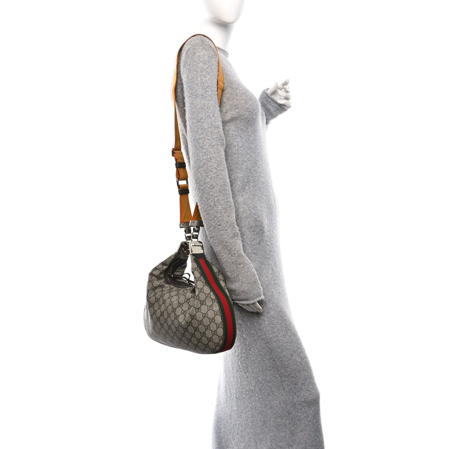 GG Supreme Monogram Textured Calfskin Web Large Attache Shoulder Bag Beige Ebony New Acero
