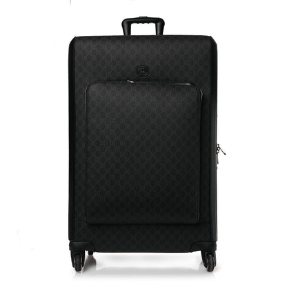 GG Supreme Monogram Large Four Wheel Suitcase Black Grey