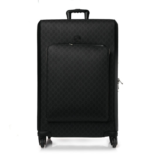 GG Supreme Monogram Large Four Wheel Suitcase Black Grey