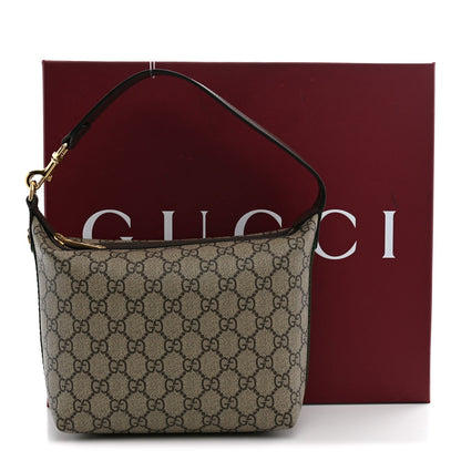 GG Supreme Monogram Textured Calfskin Web Super Mini Ophidia Shoulder Bag Beige Ebony New Acero