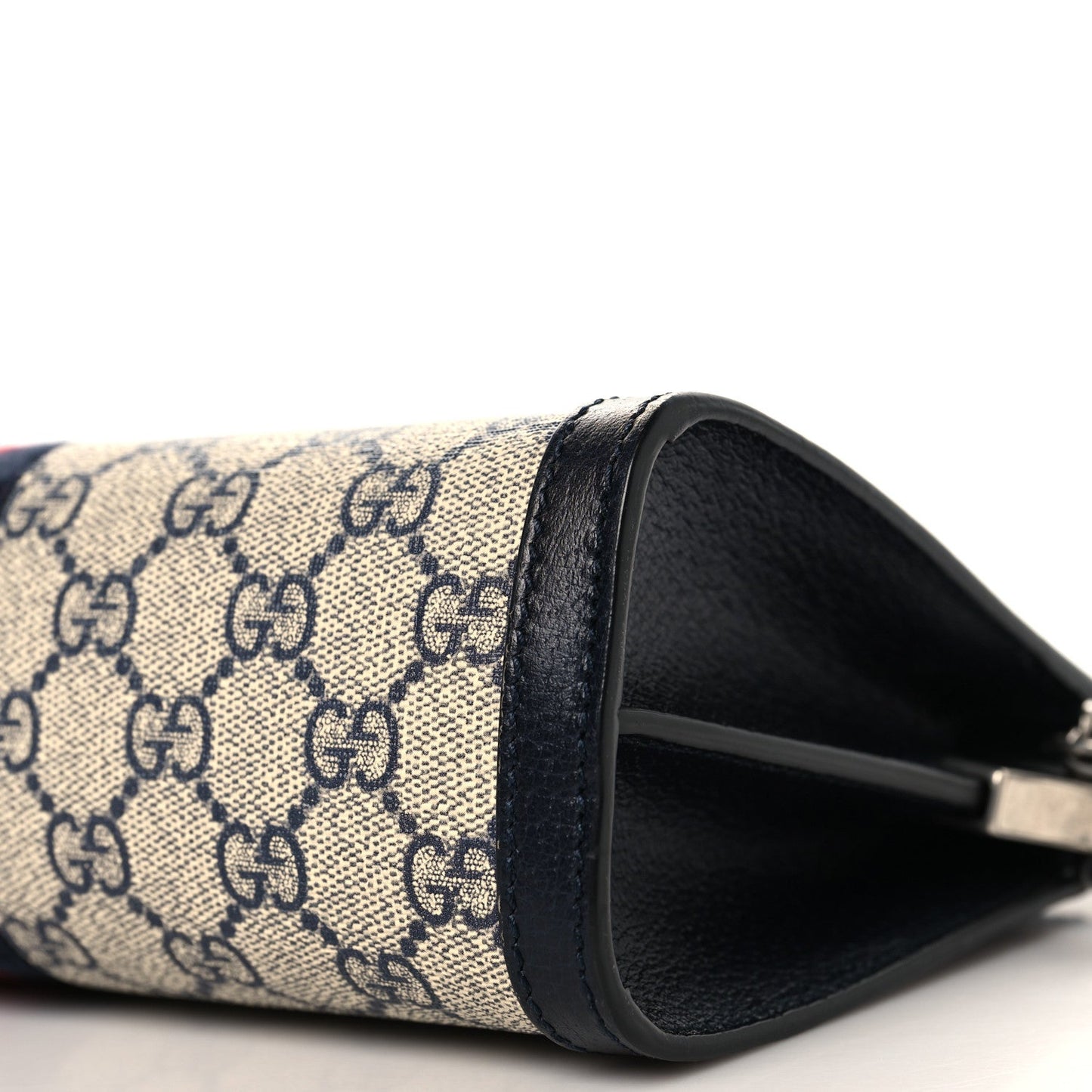 GG Supreme Monogram Textured Dollar Calfskin Web Small Ophidia Chain Shoulder Bag Beige Blue