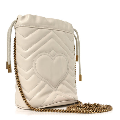 Calfskin Matelasse Mini GG Marmont 2.0 Bucket Bag White