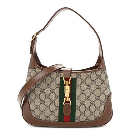 GG Supreme Monogram Azalea Calfskin Web Small Jackie 1961 Hobo Beige Ebony Brown Sugar