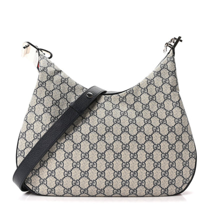 GG Supreme Monogram Textured Calfskin Web Large Attache Shoulder Bag Beige Blue