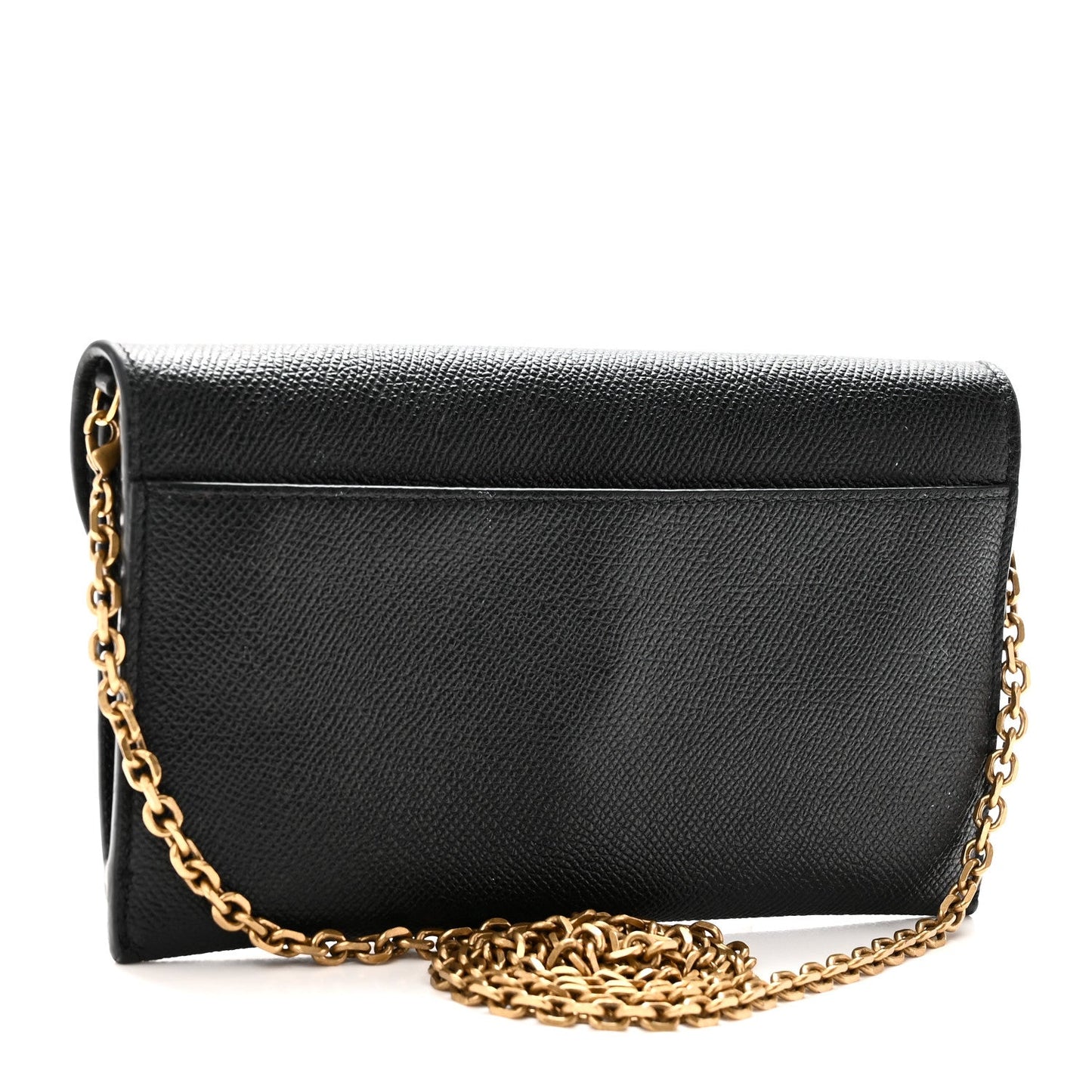 Grained Calfskin Saddle Chain Wallet Pouch Black