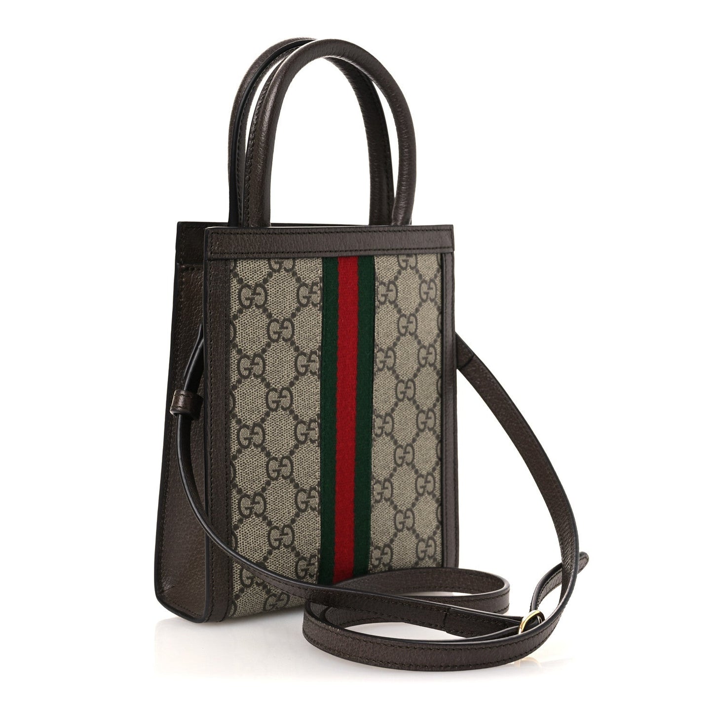 GG Supreme Monogram Textured Dollar Calfskin Web Super Mini Ophidia Mini Tote Bag Beige Ebony New Acero