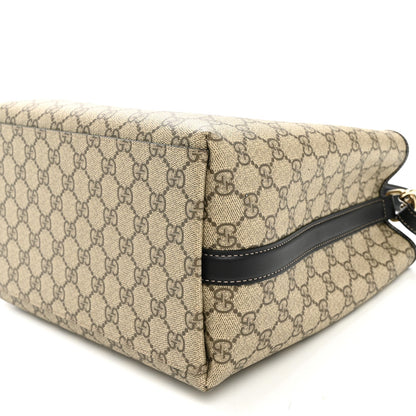 GG Supreme Monogram Medium Emblem Bucket Bag Beige Dark Brown Black
