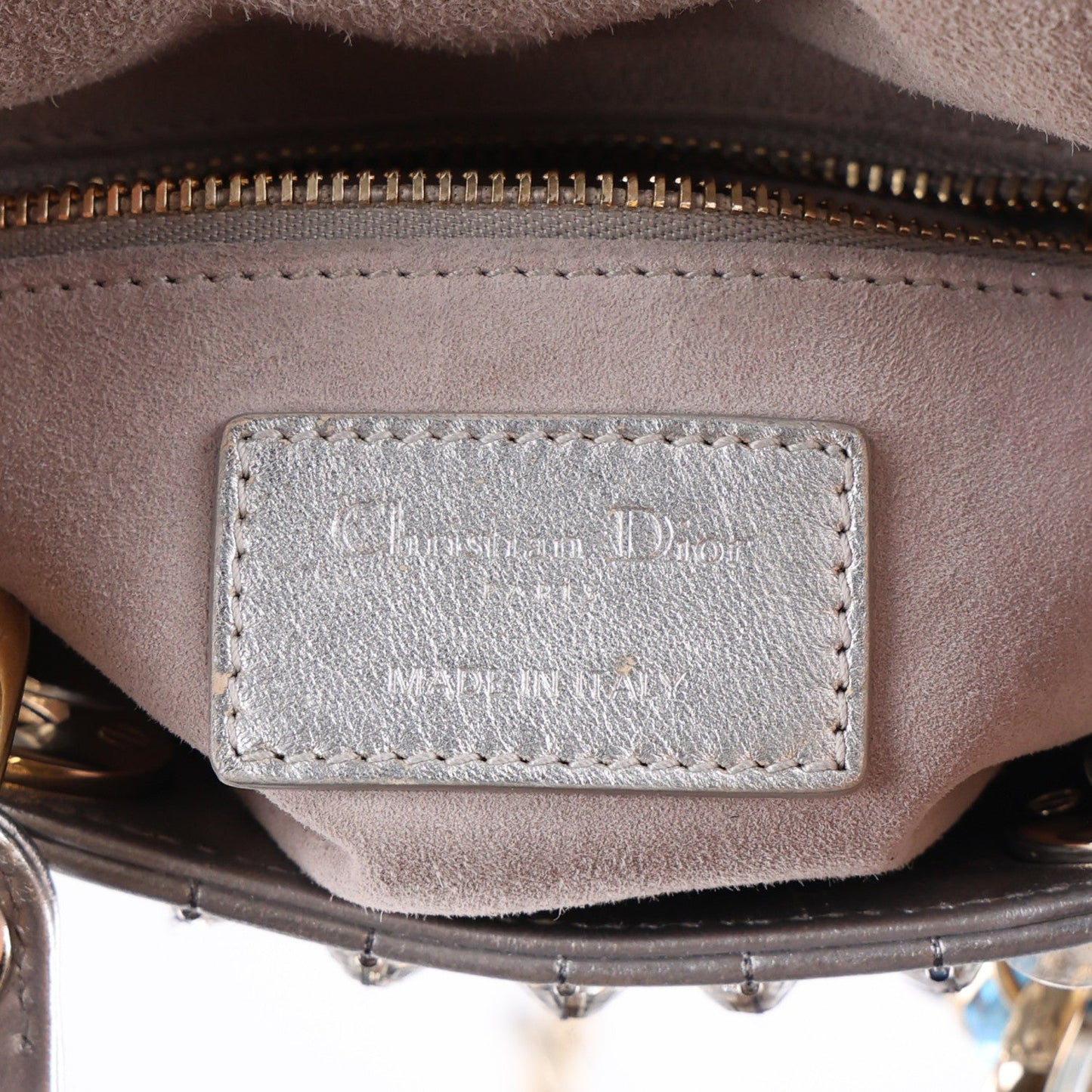 Metallic Calfskin Satin Celestial Bead Embroidery Cannage Mini Lady Dior Silver