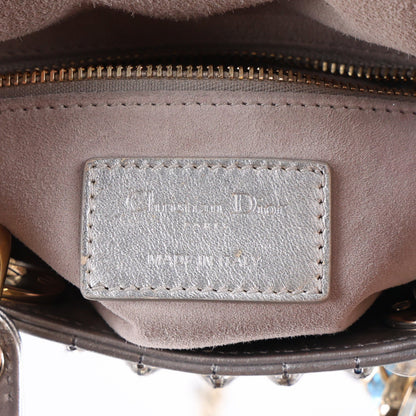 Metallic Calfskin Satin Celestial Bead Embroidery Cannage Mini Lady Dior Silver
