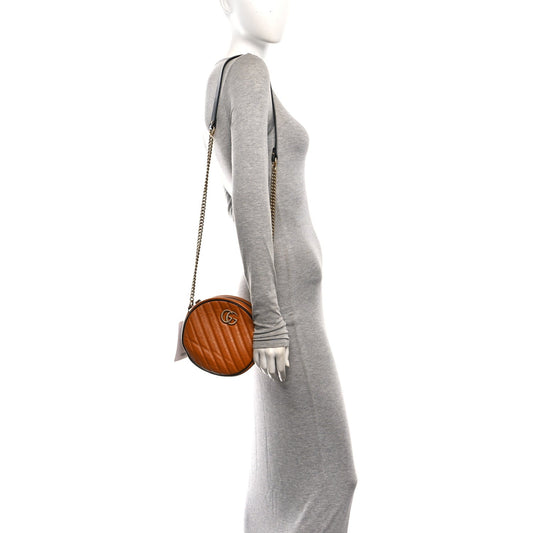 Azalea Calfskin Matelasse Diagonal Mini Torchon GG Marmont Round Shoulder Bag Cognac Black