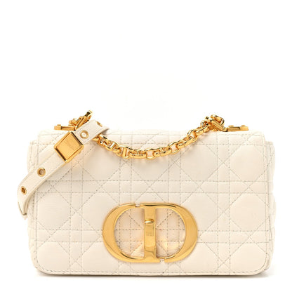 Grained Calfskin Cannage Small Caro Bag White
