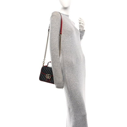Vintage Effect Calfskin Matelasse Diagonal Mini Torchon GG Marmont Top Handle Shoulder Bag Black Romantic Cherry