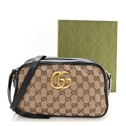 Monogram Matelasse Diagonal Small GG Marmont Chain Shoulder Bag Beige Black