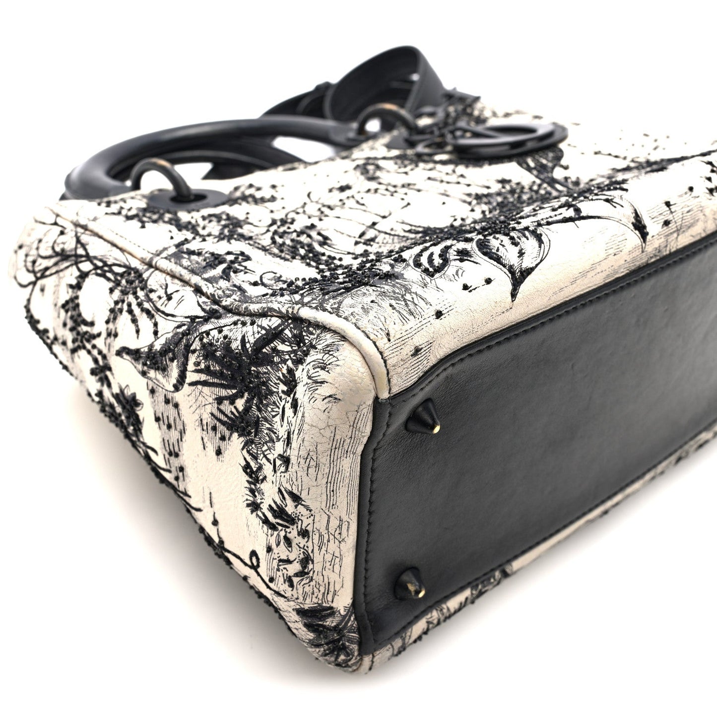 Calfskin Toile de Jouy Carnivora Medium Lady Dior White Black