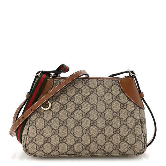 GG Supreme Monogram Textured Calfskin Small Emblem Shoulder Bag Beige Dark Brown