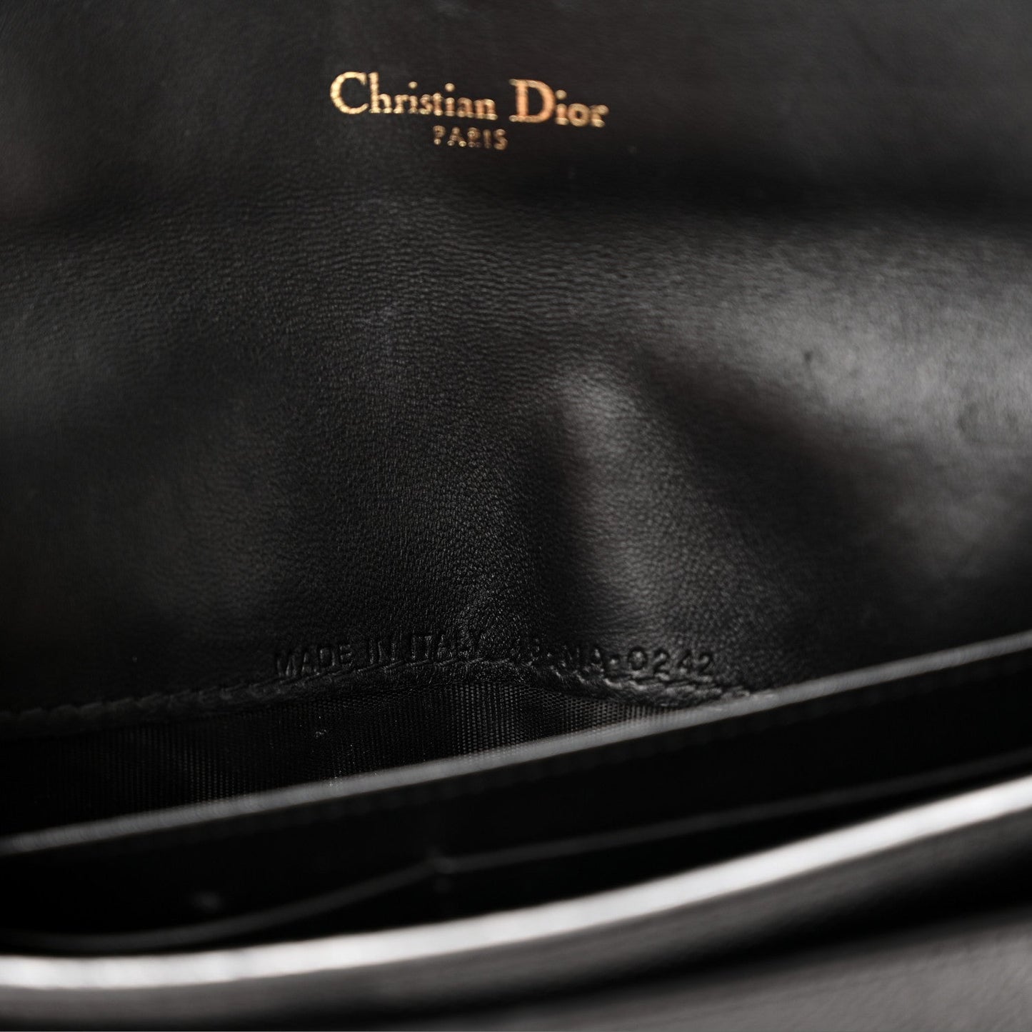 Grained Calfskin Saddle Chain Wallet Pouch Black
