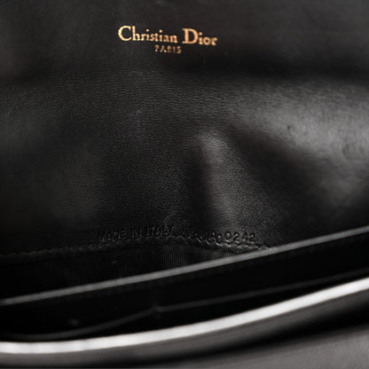 Grained Calfskin Saddle Chain Wallet Pouch Black