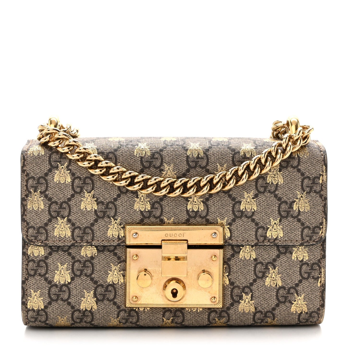 GG Supreme Monogram Bees Small Padlock Shoulder Bag Black