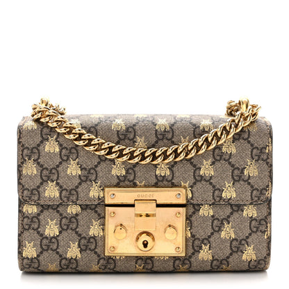 GG Supreme Monogram Bees Small Padlock Shoulder Bag Black