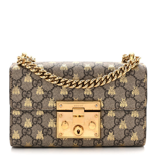 GG Supreme Monogram Bees Small Padlock Shoulder Bag Black