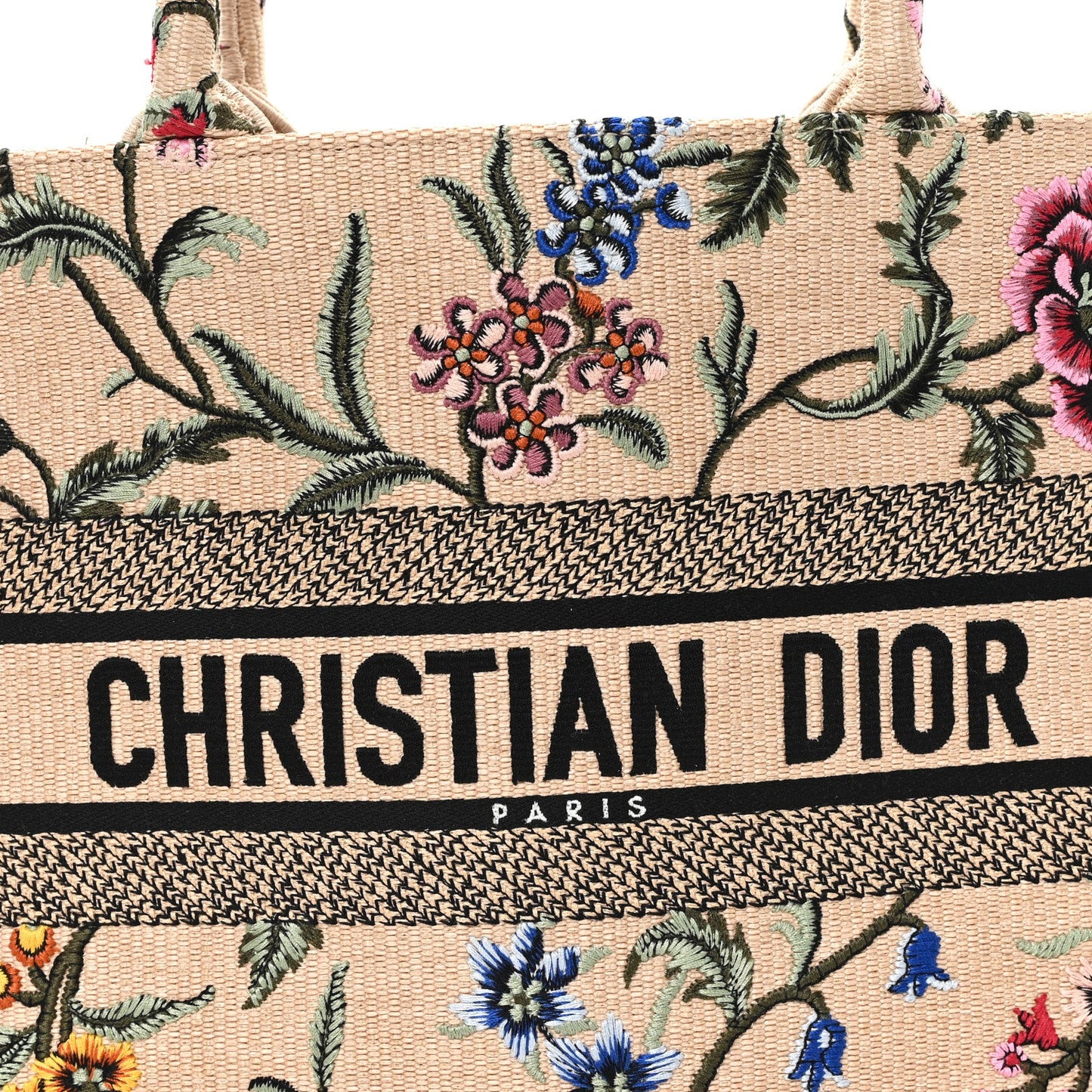 Raffia Embroidered Petites Fleurs Medium Book Tote Natural
