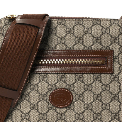 GG Supreme Monogram Azalea Calfskin Retro Interlocking G Flat Messenger Bag Beige Ebony Brown Sugar