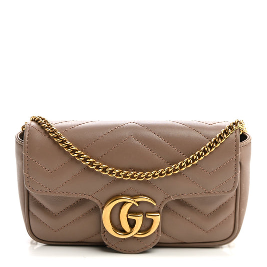 Calfskin Matelasse Super Mini GG Marmont Shoulder Bag Porcelain Rose