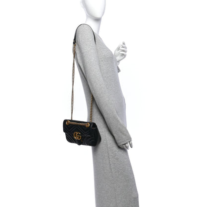 Calfskin Matelasse Mini GG Marmont Shoulder Bag Black
